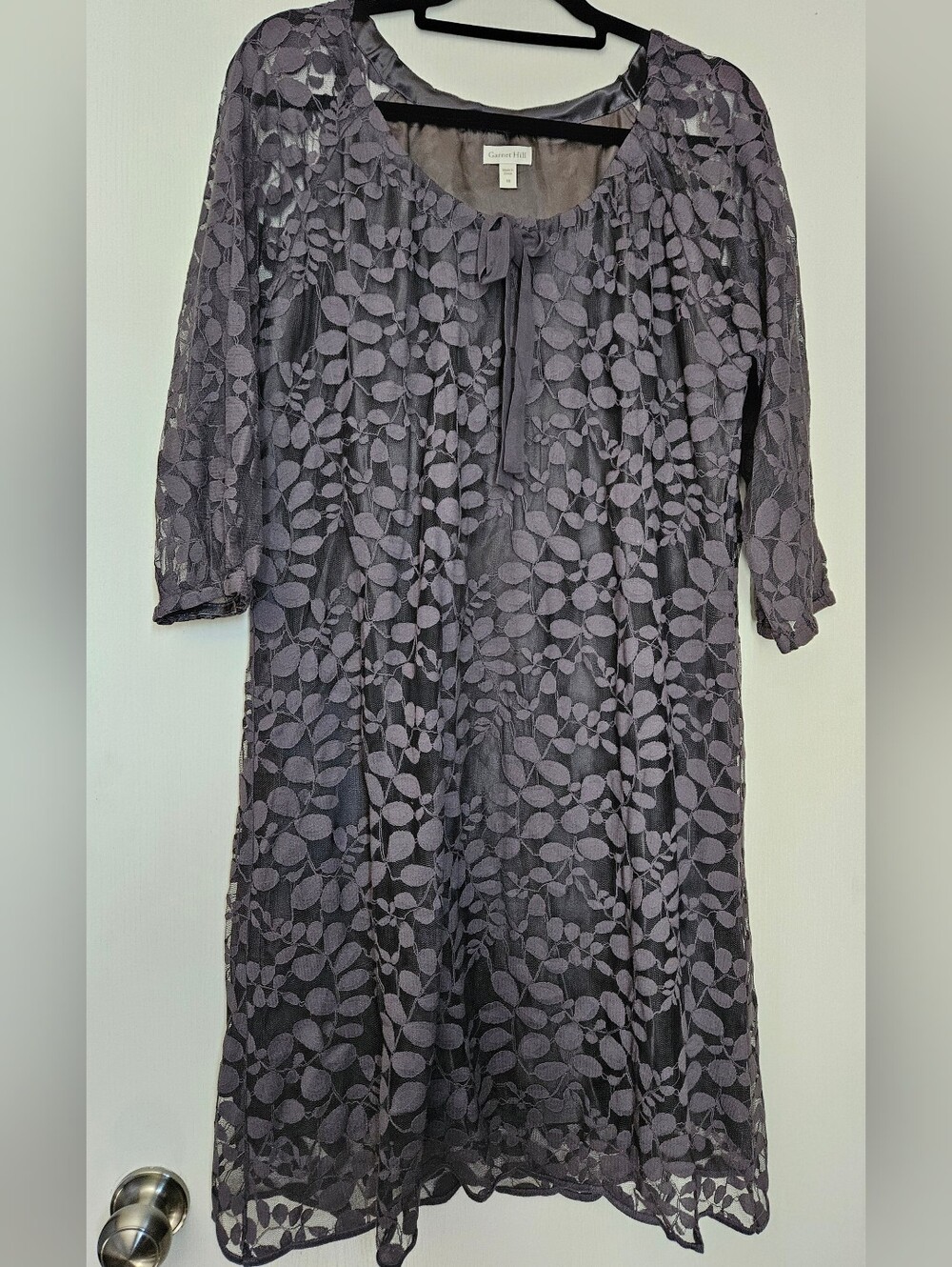 Beautiful Garnet Hill Gray Leaf Lace Overlay Dress, 14-16